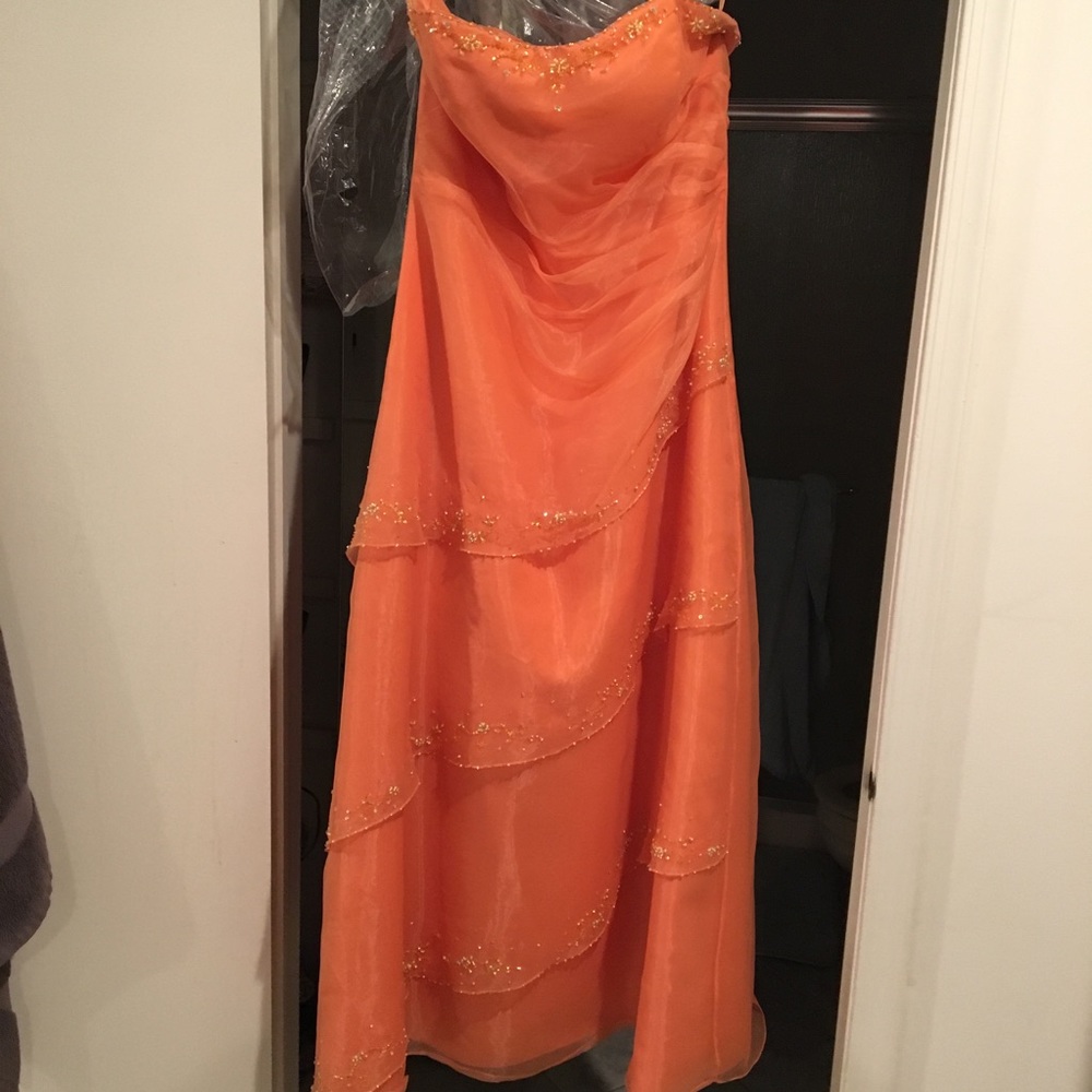 Tangerine strapless gown